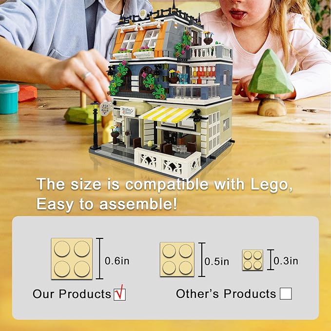 ENJBRICK Garden Hotel Assembly Square Building kitModular House Building Blocks Model Set for Teens and Adults.Collectible Display Toy Building Set 1284 PCS