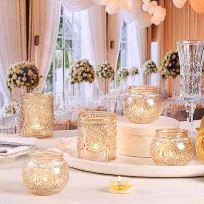 DARJEN Gold Votive Candle Holder Set of 20, Upgraded Size Tea Light Candle Holder Glass for Wedding Table Centerpieces, Elegant Bulk Votive Holders for Party, Proposals and Wedding Shower