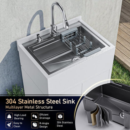 Laundry Sink with Cabinet, 26-Inch Wider Stainless Steel Utility Sink, Full Body Heavy Duty Design for Kitchen, Bathroom, Garage & Multi-Use Applications