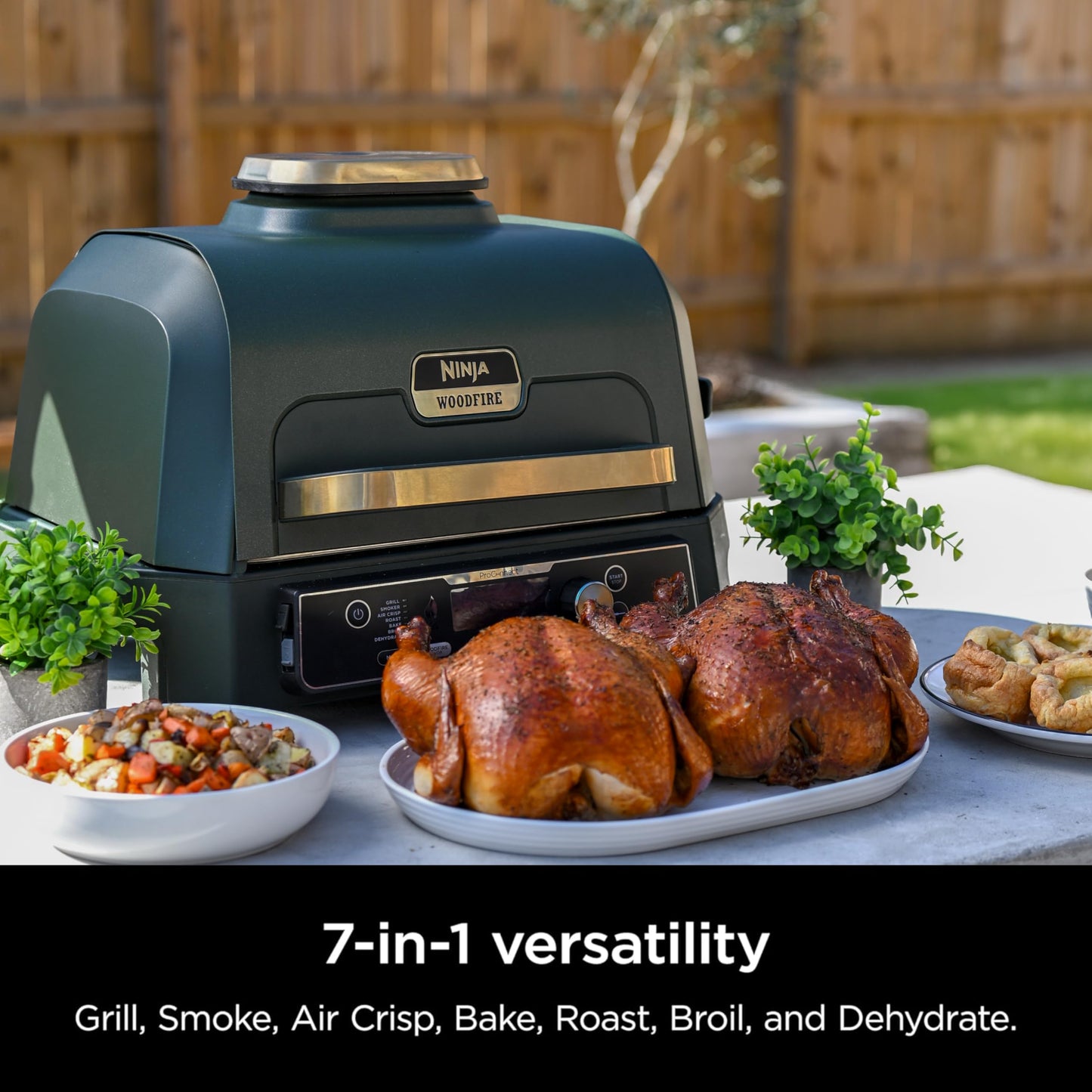Ninja Woodfire Pro Connect XL Outdoor Grill & Smoker | Bluetooth, App Enabled | 7-in-1 Grill, BBQ Smoker, Outdoor Air Fryer | Woodfire Technology | Built-In Thermometer | Blue & Gold| OG951BL1