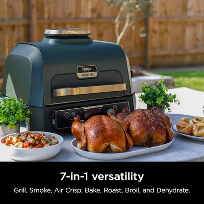 Ninja Woodfire Pro Connect XL Outdoor Grill & Smoker | Bluetooth, App Enabled | 7-in-1 Grill, BBQ Smoker, Outdoor Air Fryer | Woodfire Technology | Built-In Thermometer | Blue & Gold| OG951BL1