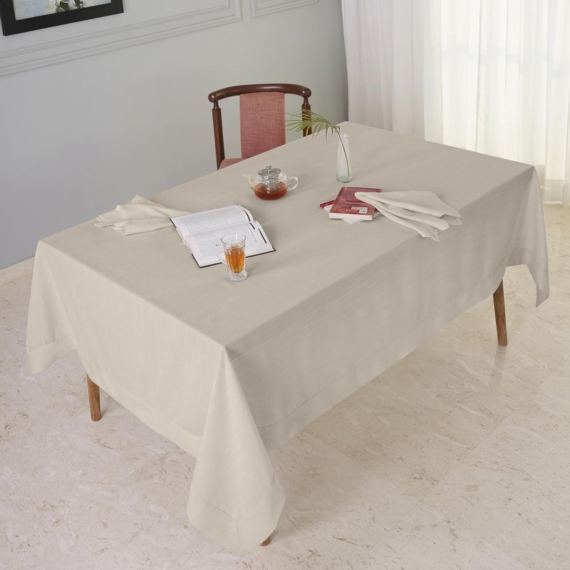 D'Moksha Homes Natural Tablecloth 60 x 60 Inch - Premium Faux Linen Tablecloth - Machine Washable Square Table Throw Natural Linen Tablecloth, 100% Recycled Fabric for Dining