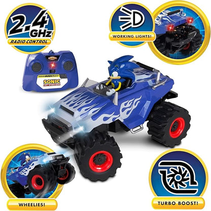 NKOK RC Sonic Racing CrossWorlds Monster Truck Sonic Ready-to-Run 2.4GHz Remote Control Toy Turbo Boost Wheelie &amp Donut Action All-Terrain Off-Road Ages 6+ Fun Gift for Kids Toy Award Win