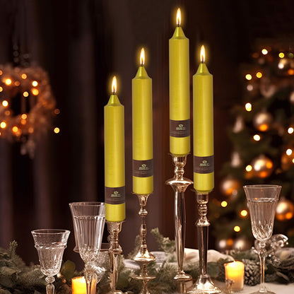 Christmas Metallic Gold Candle 9 Inch Tall Smokeless Taper Candles 4 Pack Unscented Dinner Candle for Christmas Dinner