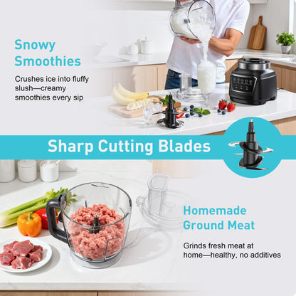 HoninJoy All-in-One Blender & Food Processor, 10-in-1 Professional Blender for Smoothies, Ice Crushing, Dough Making, Chopping, Grinding, Slicing & Shredding, Dishwasher Safe for Kitchen & Home Use