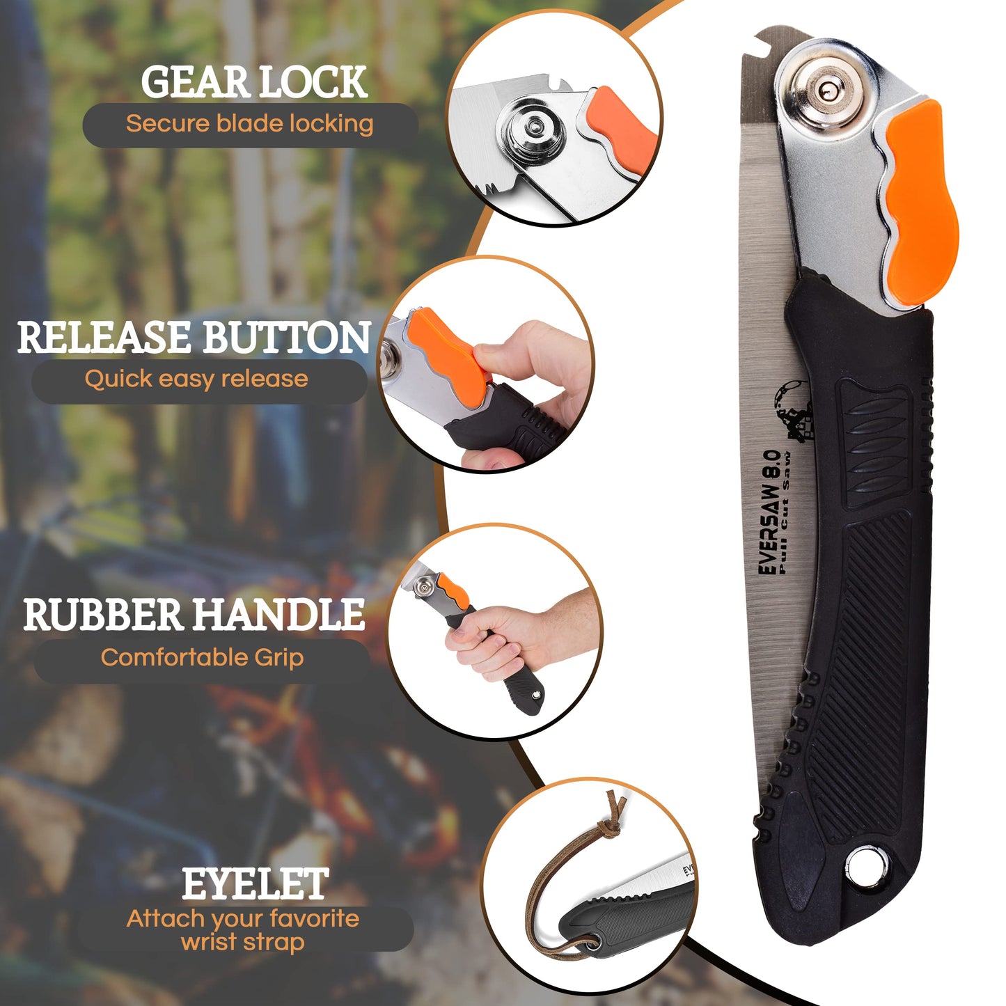 EverSaw Folding Hand Saw 8 inch Compact Camp Saw for Trees Pruning and Gardening
