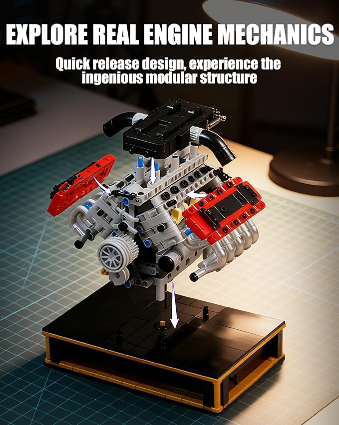 V8 Engine Building Set Build Your Own Mini V8 Model Engine Kit that Run with Battery and Motor 8-Cylinder Car Model Engine Building Toys for Adults Kids Age 14+ (1079PCS)