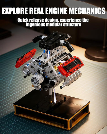 V8 Engine Building Set Build Your Own Mini V8 Model Engine Kit that Run with Battery and Motor 8-Cylinder Car Model Engine Building Toys for Adults Kids Age 14+ (1079PCS)