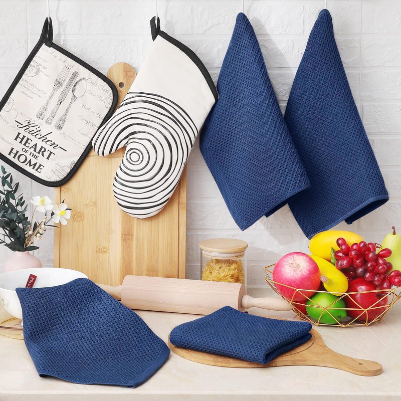 Homaxy 100% Cotton Waffle Weave Kitchen Dish Cloths, Ultra Soft Absorbent Quick Drying Dish Towels, 12 x 12 Inches, 12-Pack, Navy Blue
