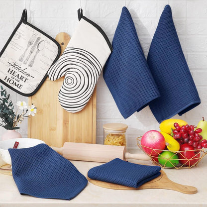 Homaxy 100% Cotton Waffle Weave Kitchen Dish Cloths, Ultra Soft Absorbent Quick Drying Dish Towels, 12 x 12 Inches, 18-Pack, Navy Blue