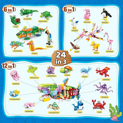 24 Packs Party Favors for Kids – 779 PCS 6-in-1 &amp 12-in-1 Animal Building Blocks Set with Animal Cards – Goodie Bag Fillers Classroom Prizes Birthday &amp Easter Gifts for Kids Ages 6-12