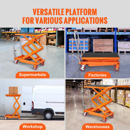 VEVOR TFD35 Hydraulic Lift Table Cart, 770lbs Capacity 59" with 4 Wheels and Non-Slip Pad, for Material Handling and Transportation, Orange