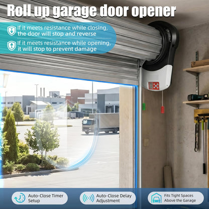 Roll Up Garage Door Opener 800N Heavy Duty, Quiet 24V DC Motor (55dB), Automatic Roller Door Opener with 164ft Remote Control, Easy Side Mount, for Garage, Home, Barn,Shop&Commercial Use