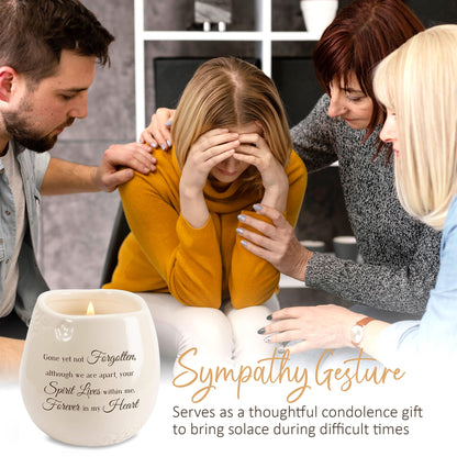 Pavilion - 8 Oz Candle Holder - White Ceramic Candle Jar with 100% Soy Wax Candle Tranquility Scent Gone Yet Not Forgotten Ideal Remembrance Gift for Love One Who Passed - Printed Text & Love Theme