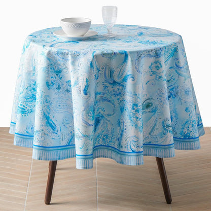 Maison d'Hermine Premium Table Cloth Round Table 100% Cotton 70 Inches Tablecloth Reusable Decorative Everyday Use for Dining Room, Farmhouse, Home, Party, Festive & Wedding - Paisley Blues