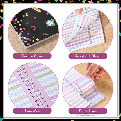 Fuyoooo Teacher Record Book Teacher Grade Books 2026-2027 Spiral Bound Record Planner 2026 Class Grade Book Office Favors for Classroom Attendance Decoration Double Sided(Black, Confetti)