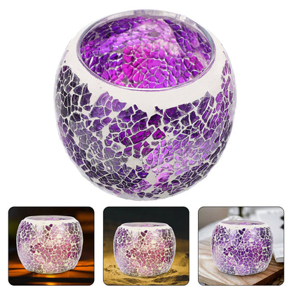 HOOTNEE European Style Mosaic Glass Candleholder, Purple Table Decor for Romantic Dining, Restaurant Candlestick, Decorative Glass Candle Stand for Home and Wedding Centerpiece