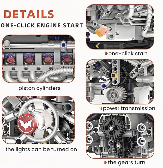 V8 Engine Model Kit Build Your Own RC Car Kit with Realistic Pistons &amp Dynamic FX 770+ Building Blocks for Adults STEM Toy Building Sets with App &amp Remote Control