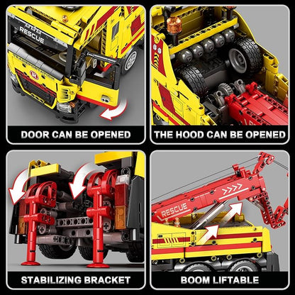Reobrix Tow Truck Building Blocks 22012 Adult Construction Vehicle Model Kit Mechanical Rescue Vehicle RC Crane Toys with Multi-Function Switches Gifts for Adult 1794 Pieces