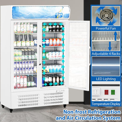GarveeLife 26 Cu.Ft Commercial Display Refrigerator with Glass Door, LED Lighting, 8 Adjustable Shelves, Beverage Cooler Merchandiser Fridge for Restaurant Bar Cafe Convenience Store, Upright Cooler