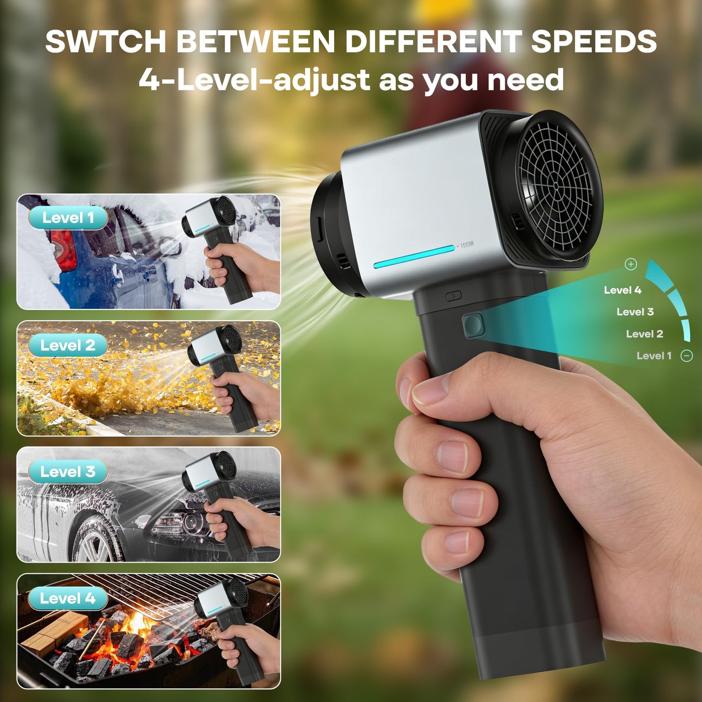 Oversize Turbo Dryer Blower for Car, Car Dryer Air Blower, 670CFM, 4LB Instant Thrust, 750W & 64MM Large Duct, 4-Speed & LED, Super Leaf Blower for Car/Lawn/Garage/Snow