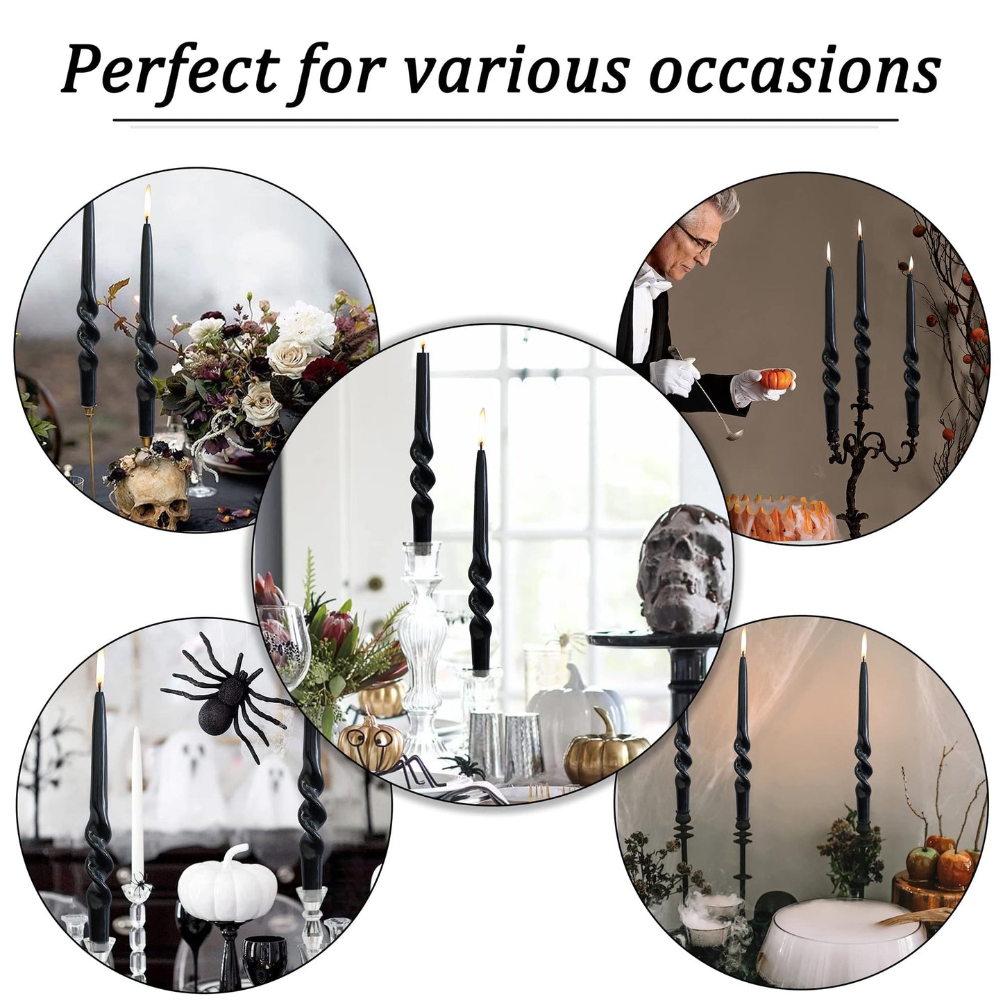Black Spiral Taper Candles 10 Inch, 2pcs Twisted Candlesticks Dripless Unscented Long Dinner Candles for Wedding Easter Home Decor Romantic Table Setting Housewarming & Mother's Day