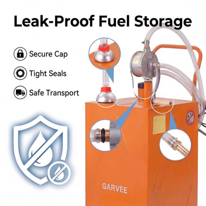 Garvee 35 Gallon Portable Fuel Caddy with Manual Rotary Pump, Heavy-Duty Steel Transfer Tank on 4 All-Terrain Wheels, Mobile Gas & Diesel Storage Container for Trucks, Boats, ATV, Lawn Mower - Orange