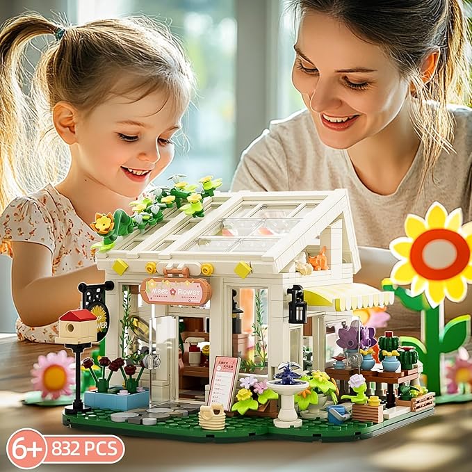 Flower House Building Block Set Botanical Garden Greenhouse Toys Kits with LED Light Birthday Decoration for Adults Women Teens Old Kids Girls 6+ 8-12 8-14 (832 PCS)