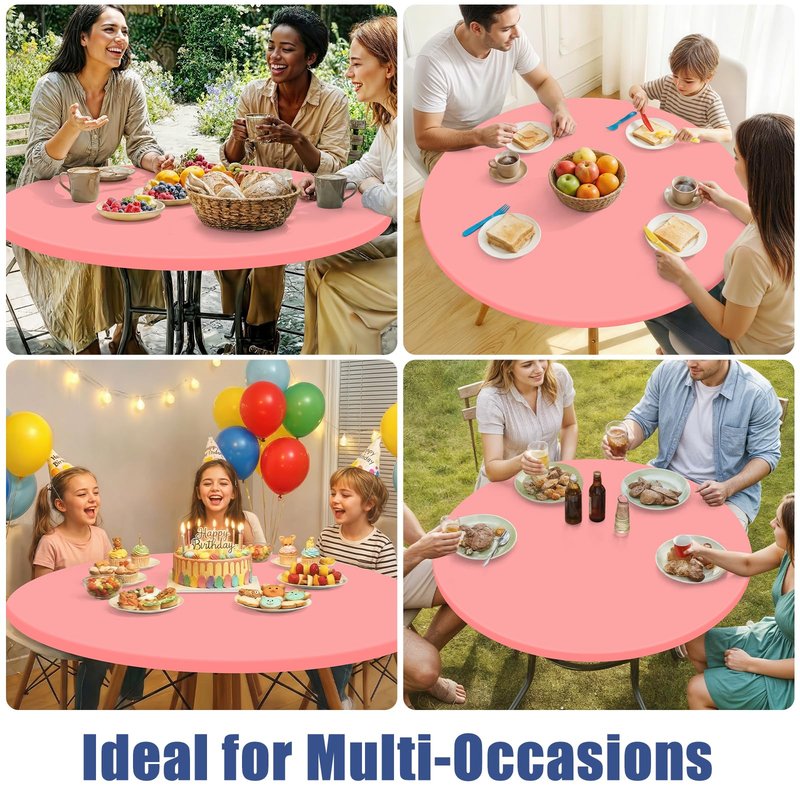 Moosfor Round Spandex Tablecloth, Elastic Fitted Waterproof Tablecloths for 45"-56" Tables, Stretch Washable Picnic Table Cover for Camping, Dining, Indoor and Outdoor,Coral Red