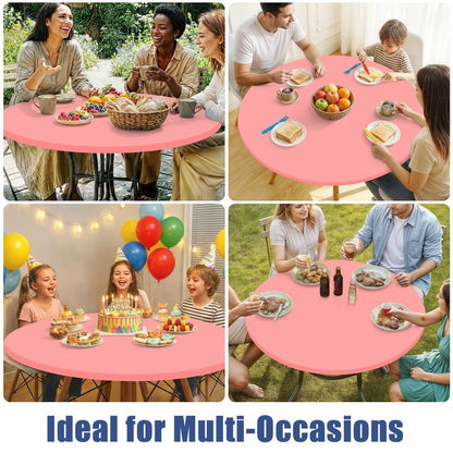 Moosfor Round Spandex Tablecloth, Elastic Fitted Waterproof Tablecloths for 45"-56" Tables, Stretch Washable Picnic Table Cover for Camping, Dining, Indoor and Outdoor,Coral Red