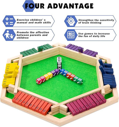 Shut The Box Game Wooden Board Game -2-6 Player Math Game - Educational and Entertaining