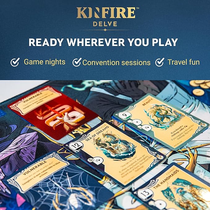 Kinfire Delve Official Playmat – 12x20’’ Neoprene Game Mat with Stitched Edges – Organize Your Well Deck Health Tracker and Challenges – Smoother Gameplay and Easier Handling
