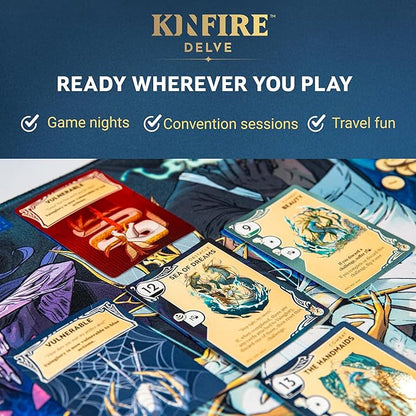 Kinfire Delve Official Playmat – 12x20’’ Neoprene Game Mat with Stitched Edges – Organize Your Well Deck Health Tracker and Challenges – Smoother Gameplay and Easier Handling