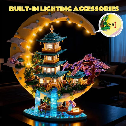 Chinese Moon Palace Architecture Building SetCherry Blossom Bonsai Bricks Micro Japanese Sakura Tree House ModelMoon-Themed Building Kit.Ideal Gift for Adults &amp Teens.