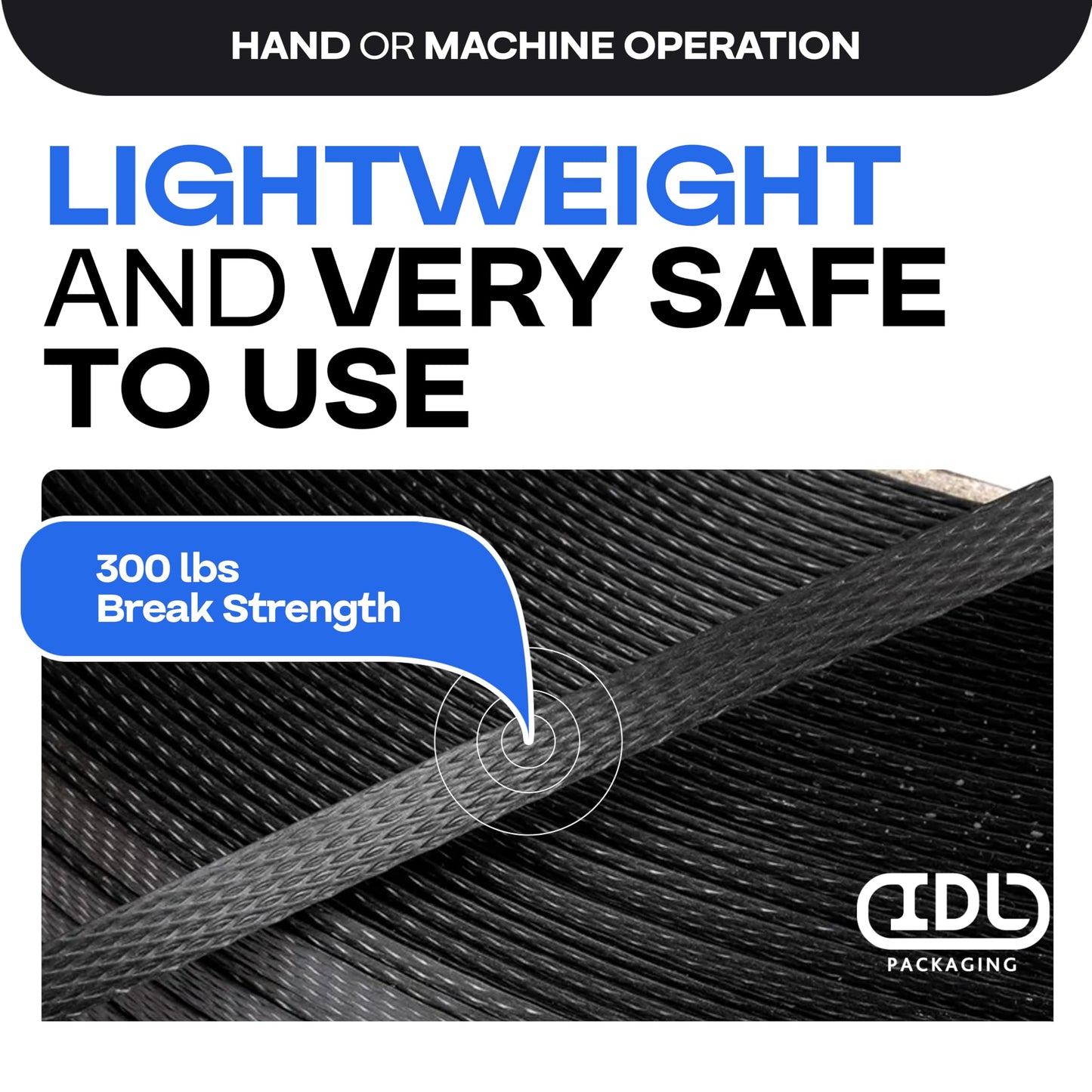 IDL Packaging 1/2" x 9000' Hand Grade Polypropylene (PP) Strapping Roll of 16" x 6" Core Size, 300 lbs Break Strength - Lightweight and Affordable Poly Banding - Elastic and Flexible Packing Straps