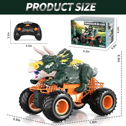 Bennol Remote Control Dinosaur Truck Toys for Kids Boys 3-5 4-7 2.4GHz RC Dino Car Toys with Light Sound &amp Spray Indoor Outdoor All Terrain Electric RC Monster Car Gifts for 3 4 5 8 10 12 Boys