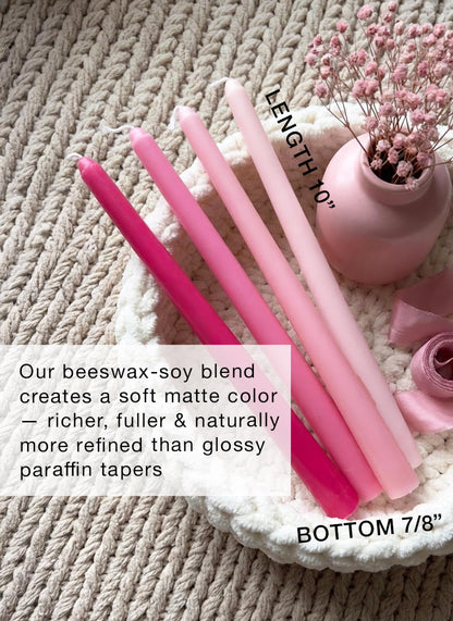 Homeology 12pk 10" Classic Taper Candles, Pink Shades, 7-8 Hours Long Burning, Unscented Tall Candlesticks