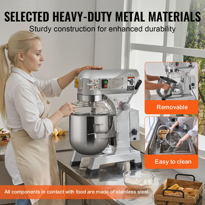 VEVOR Commercial Food Mixer 30Qt, Commercial Mixer with 3 Adjustable Speeds, 1100W Dough Mixer,Commercial Stand Mixer with Stainless Steel Bowl