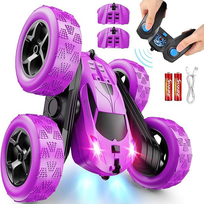 RC Cars Purple Remote Control Car for Girls 2.4 GHZ Double Sided RC Stunt Car 360° Rotating Remote Control Crawler with Headlights Car Toys for 6 7 8 9 10 11 12 Girls Birthday Gift