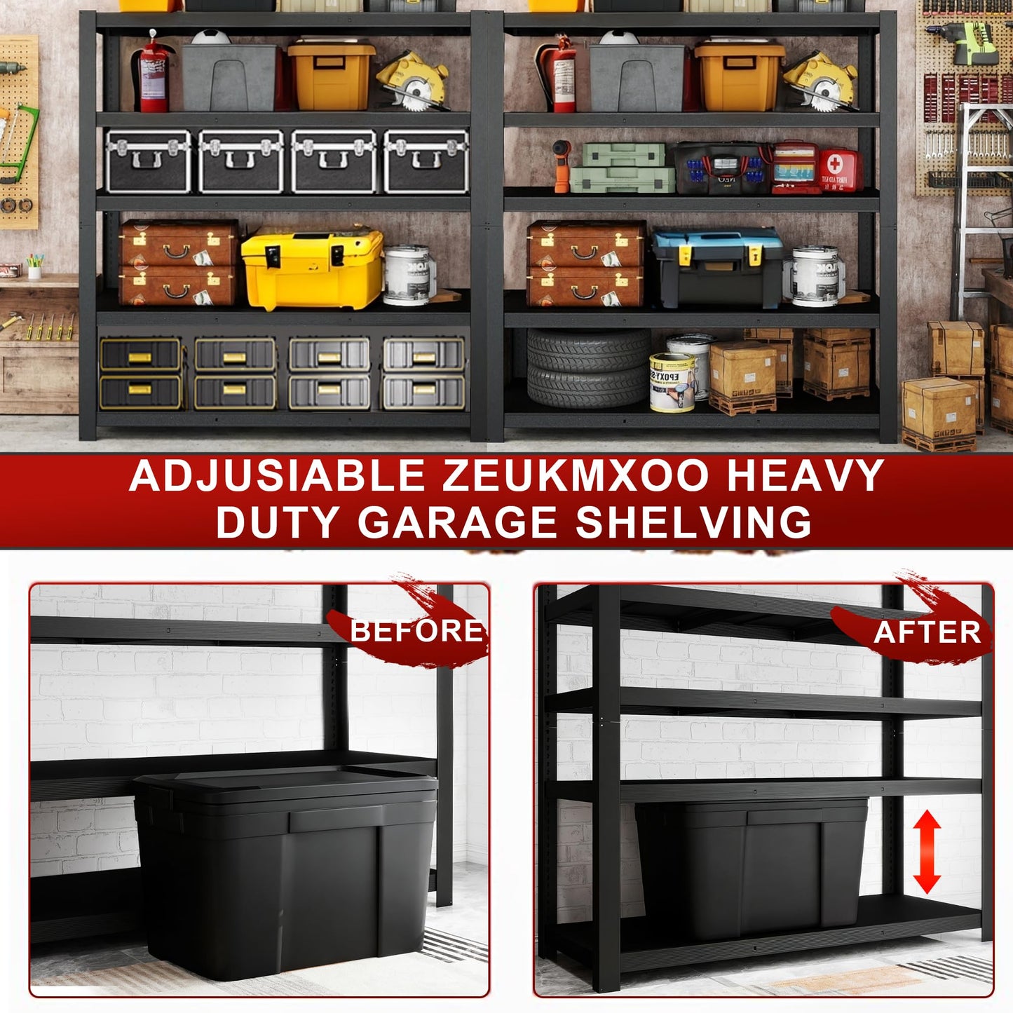 ZEUKMXOO 84" H Garage Shelving,Storage Shelves 3050LBS Heavy Duty Storage Shelves,Adjustable Metal Shelving,for Garage,Warehouse,Basement,Pantry 84" H x 55" W x 24" D