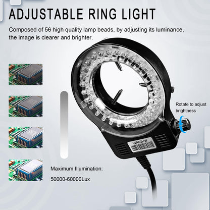 NICE-POWER Digital Microscope with Metal Base, 13MP 1080P HDMI VGA Industrial Microscope Magnifier, 130X Zoom C-Mount HD Lens, LED Ring Light, Soldering Electronic Repair Bench Microscopes