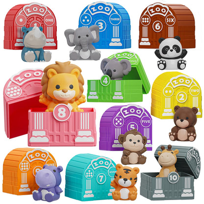 Learning Toy for Toddlers 1 2 3 Year Old, Montessori Educational Counting, Matching & Sorting Sensory Toys, 10 Safari Animals & 10 Zoos, Birthday Easter Gift for Baby Boy Girl Age 12-18 Months