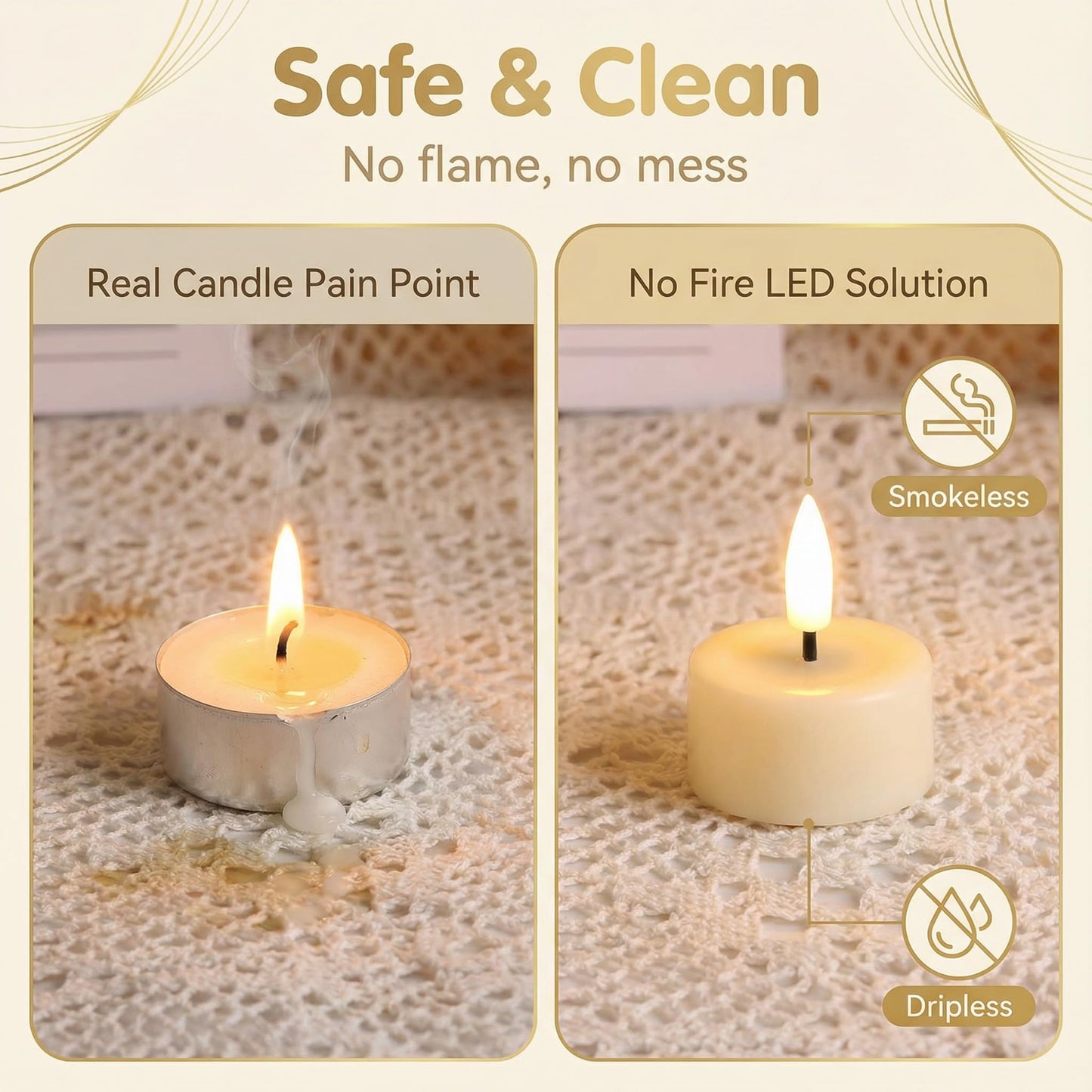 Eywamage Ivory Flameless Wax Tealights with Remote Batteries, Realistic Flickering LED Tea Votive Candles Set of 10