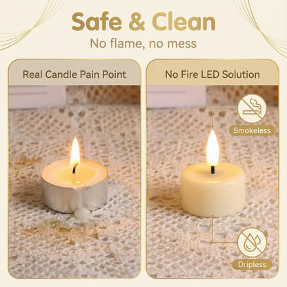 Eywamage Ivory Flameless Wax Tealights with Remote Batteries, Realistic Flickering LED Tea Votive Candles Set of 10