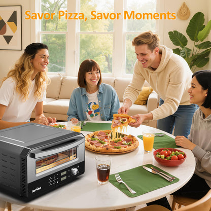 Sunvivi Electric Indoor Pizza Oven: Countertop Pizza Maker with 6 Presets, Heats up to 750℉, 12" Portable Pizza Cooker Warmer with Control Knob, Pizza Stone, Pizza Peel, Pie Maker for Home, Camping