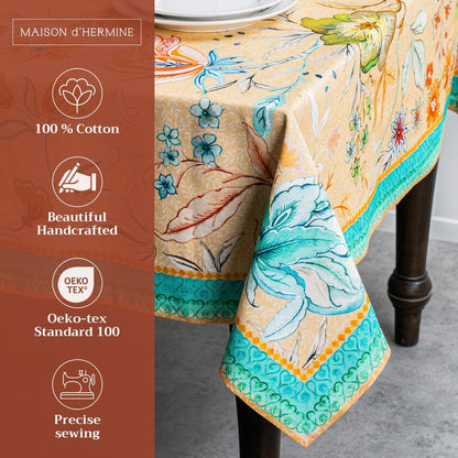 Maison d' Hermine Table Cloth Square Table 100% Cotton 54 x 54 Inches Tablecloth Reusable Decorative for Dining Kitchen Room Farmhouse Home Gifts for Mothers Day Spring Summer - Luxury Loft - Peach