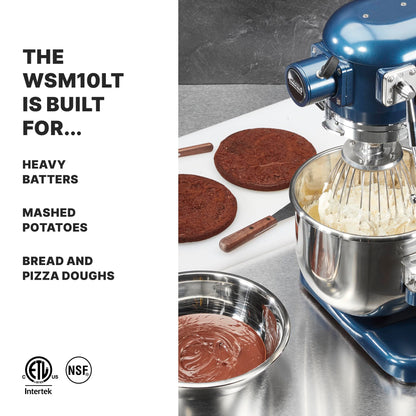 Waring Commercial Luna Planetary Stand Mixer, 10-Quart Capacity, 3/4 Horsepower Motor with Digital Timer, for Professional Bakeries & Commercial Kitchens, WSM10LT