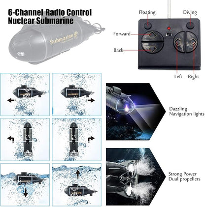 Tipmant Mini Remote Control Nuclear Submarine Toy RC Boat Electric Water Kids Birthday Gifts (Black)
