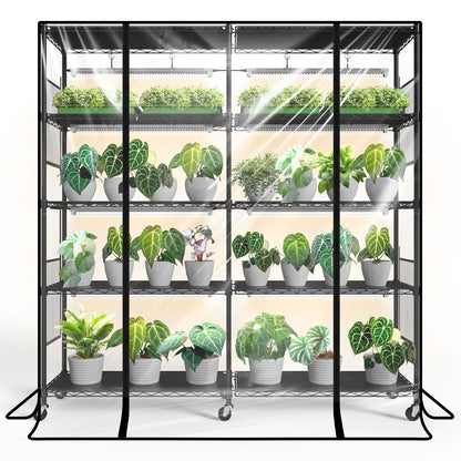 Bstrip Indoor Greenhouse with Grow Light, Large Plant Shelf with 8 Pack T8 Full Spectrum Plant Lights and Cover, mini Greenhouse for Indoor Plant, Seed Starting (58" L x 13.8" W x 59" H)