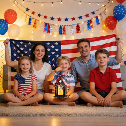 JOHUNT Patriotic Lanterns Decorative Indoor, 14" Black Lantern with Timer Flameless Candle, Battery Operated Waterproof Outdoor Hanging 4th of July Lanterns for Porch, Patio, Patriotic Decorations